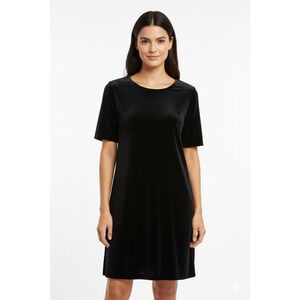 Eileen Fisher Stretch Velvet Shift Dress - Black - Size S/P NWT